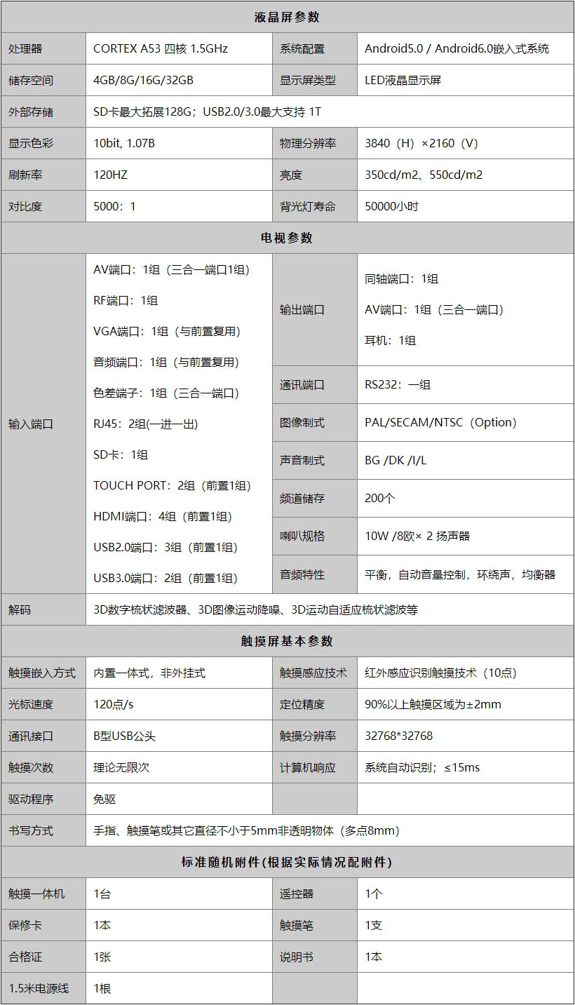 教學(xué)平板一體機配置參數(shù)
